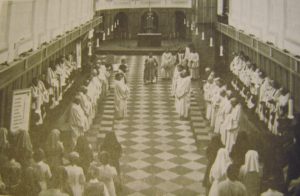 The interior of the abbey church in the 1970s